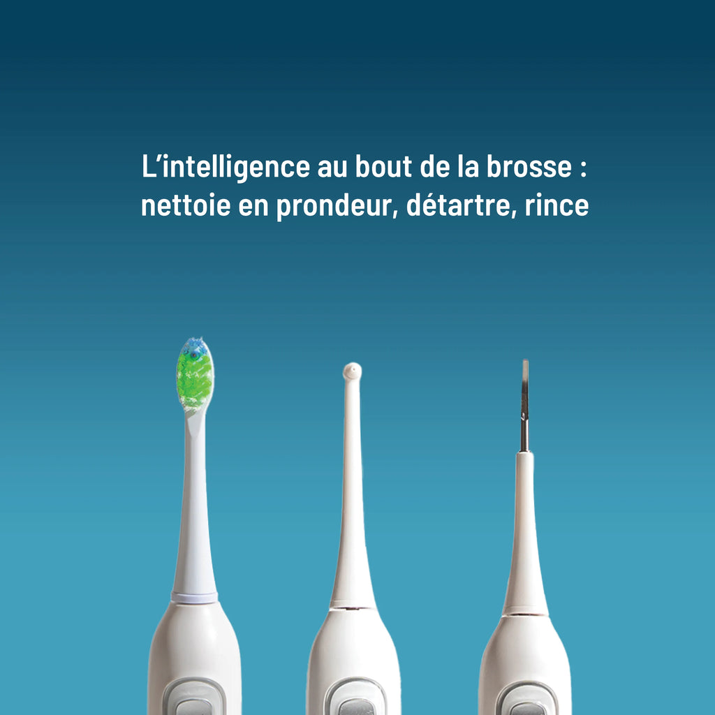 Brosse à dents électrique 3-en-1 : brossage, jet interdentaire, détartrage