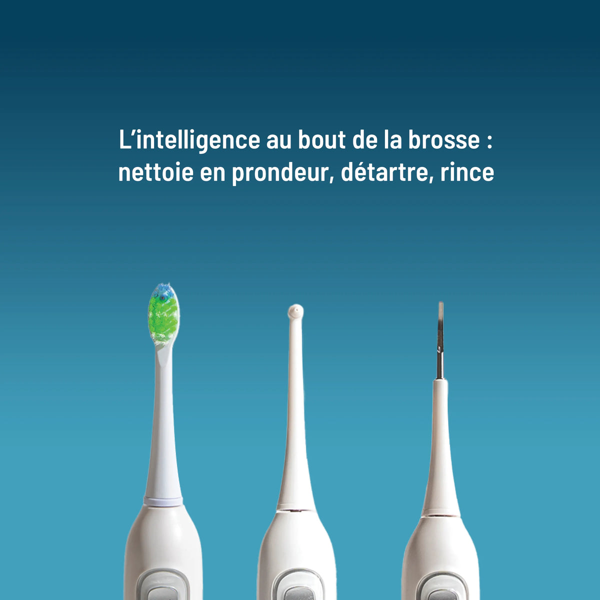 Brosse à dents électrique 3-en-1 : brossage, jet interdentaire, détartrage