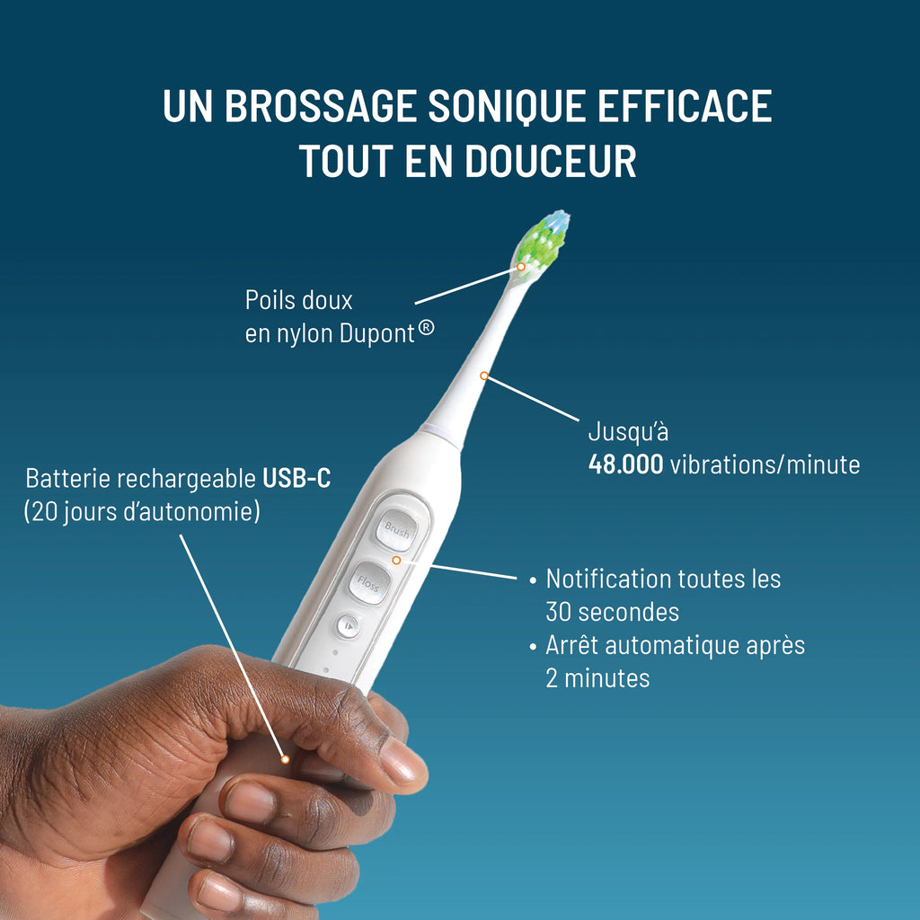 Brosse à dents électrique 3-en-1 : brossage, jet interdentaire, détartrage