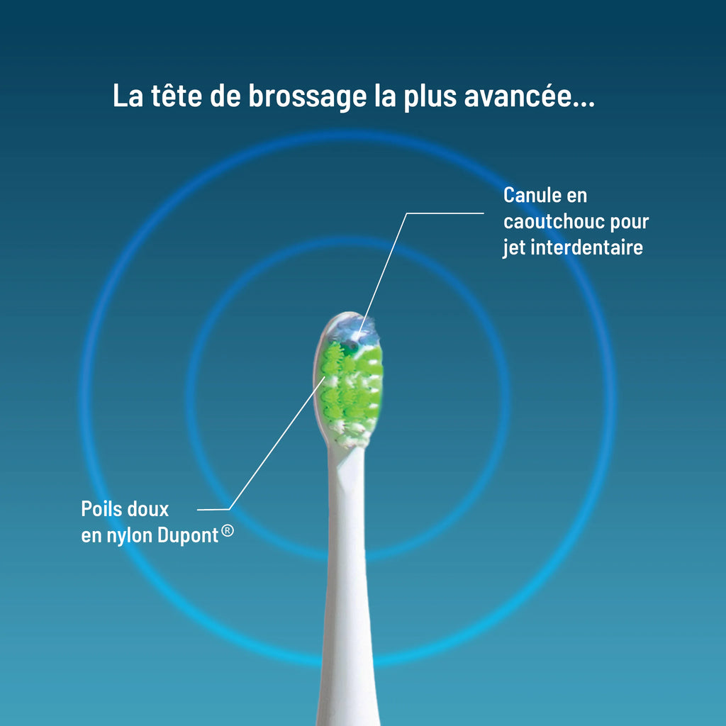 Brosse à dents électrique 3-en-1 : brossage, jet interdentaire, détartrage