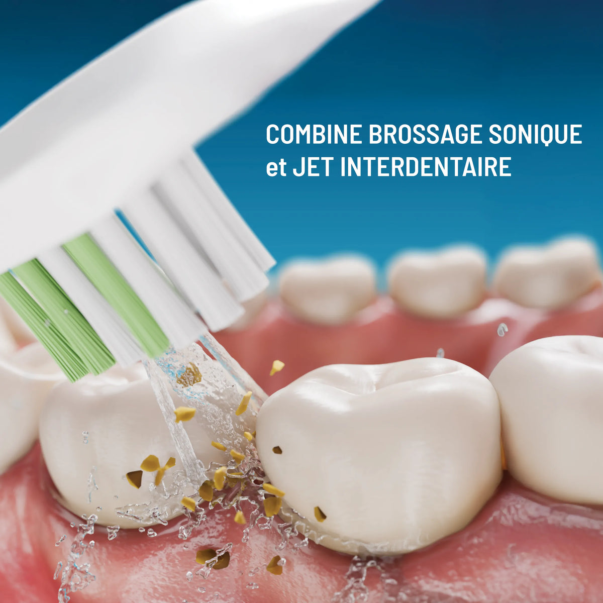 Brosse à dents électrique 3-en-1 : brossage, jet interdentaire, détartrage